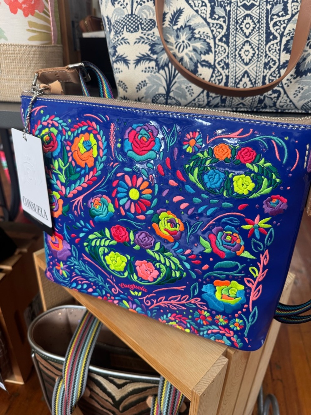 Consuela Blue Floral Embroidered Crossbody